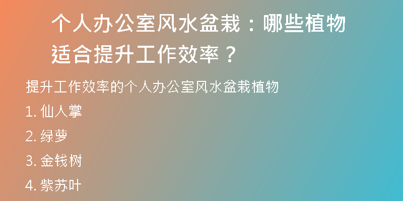 个人办公室风水盆栽：哪些植物适合提升工作效率？